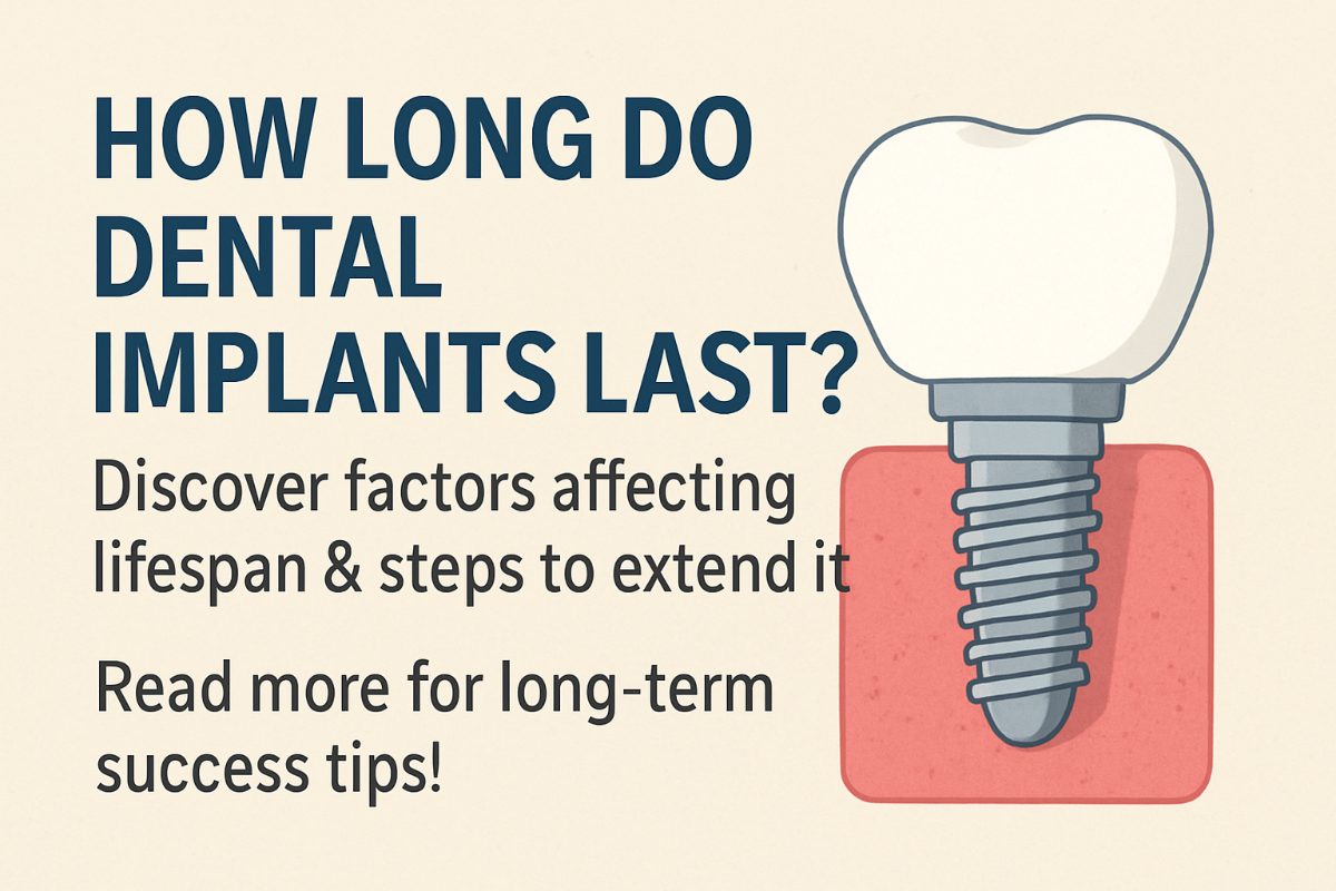 A close-up of a dentist pointing to a dental implant in a patient's mouth, highlighting the connection between the implant, abutment, and crown. No text on image.